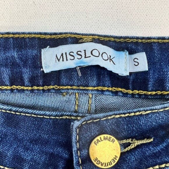 Misslook Womens Straight Leg Jeans Blue Leopard Print Distressed Cuffed Small - Picture 10 of 10